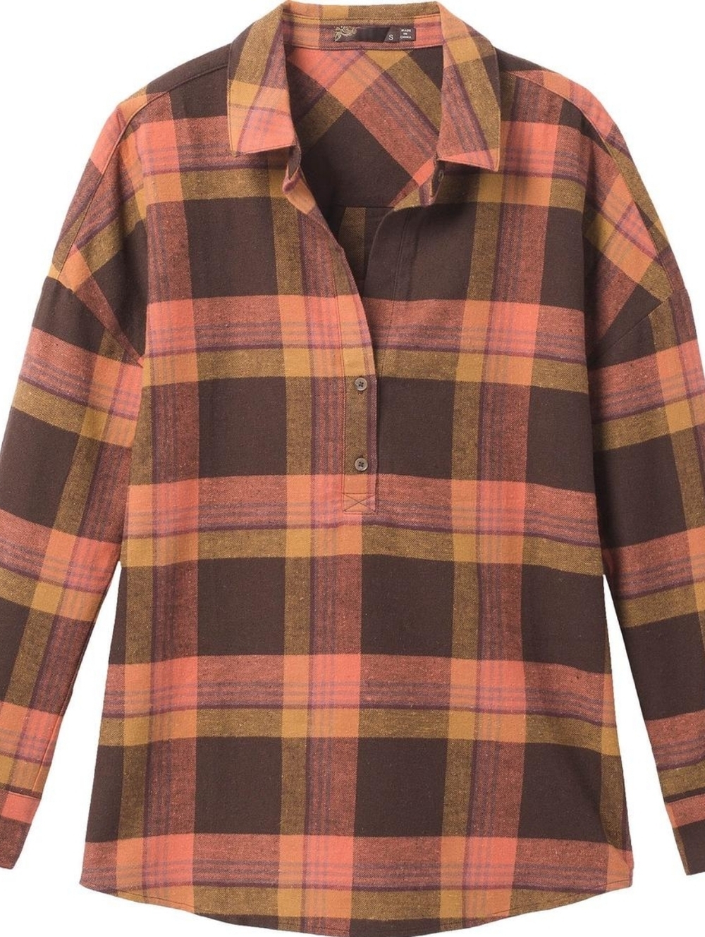 PRANA Dante Plaid Dark Neutrals Cotton Sustainable Casual Pull On Flannel 2X